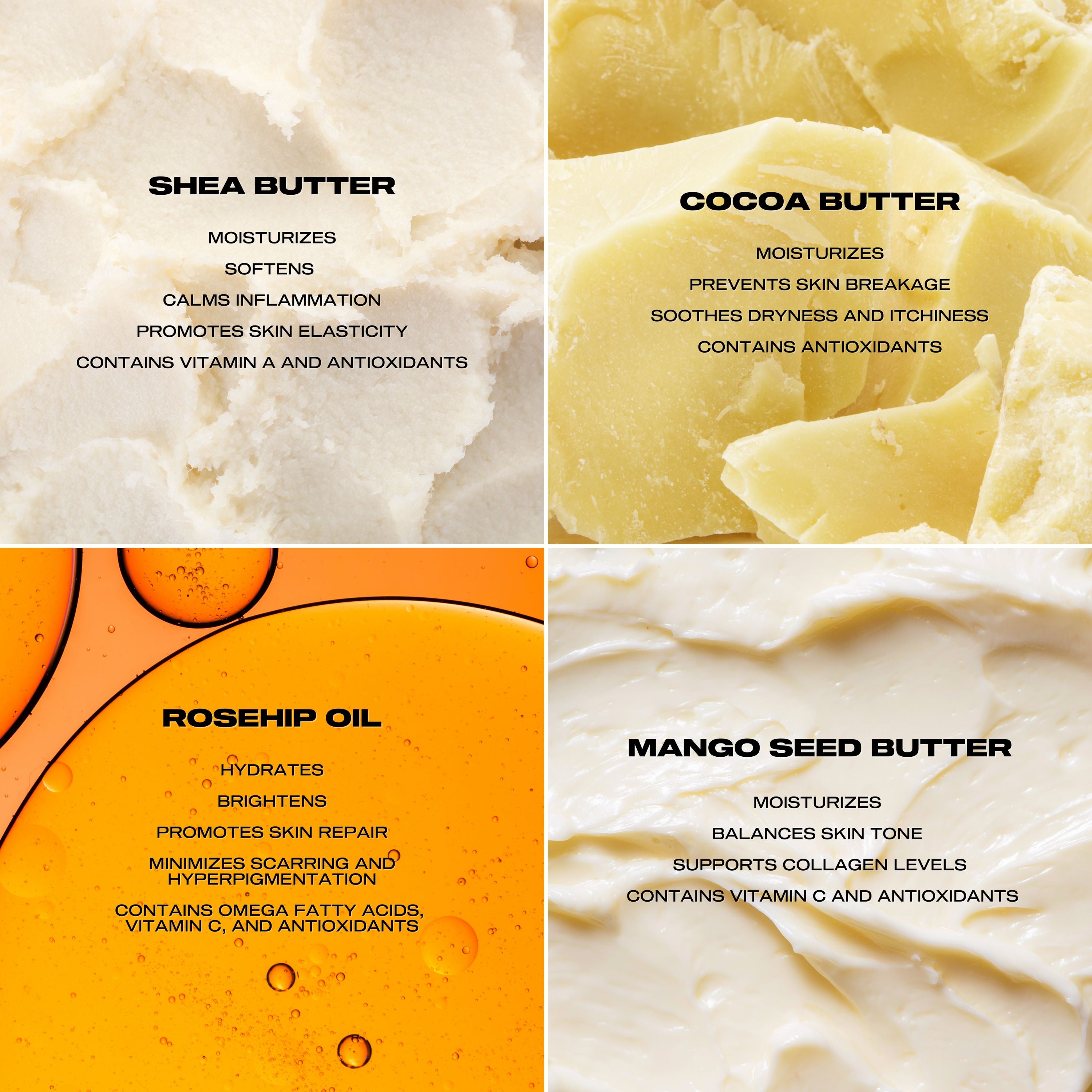 infographic showing key ingredients in MUTHA Body Butter