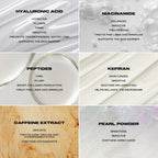 Collage of skincare ingredients with their benefits on a neutral background, 15ml / 0.5 fl oz , 3ml / 0.1 fl oz