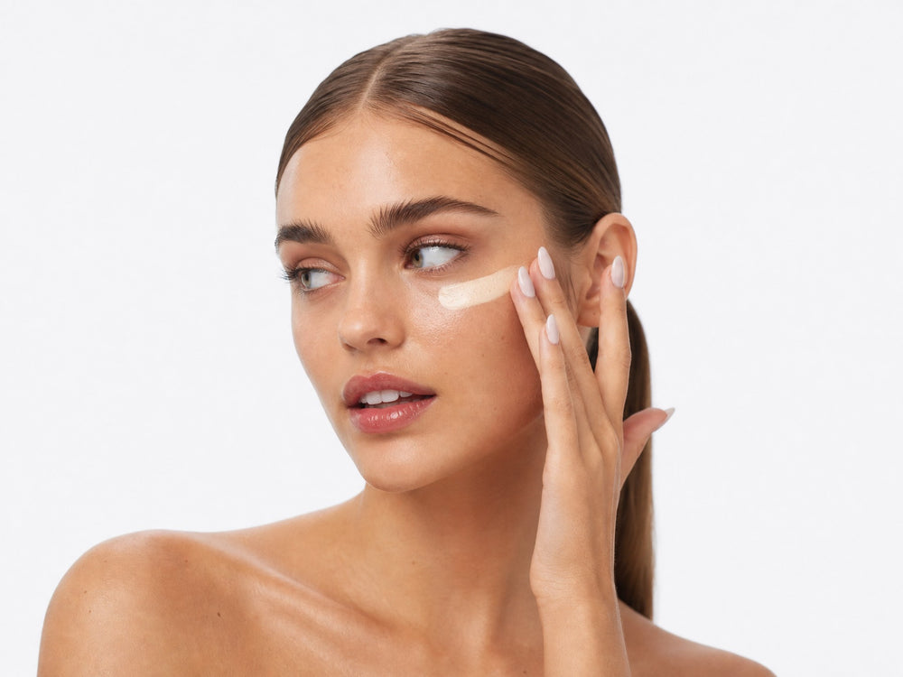 Hands applying eye cream