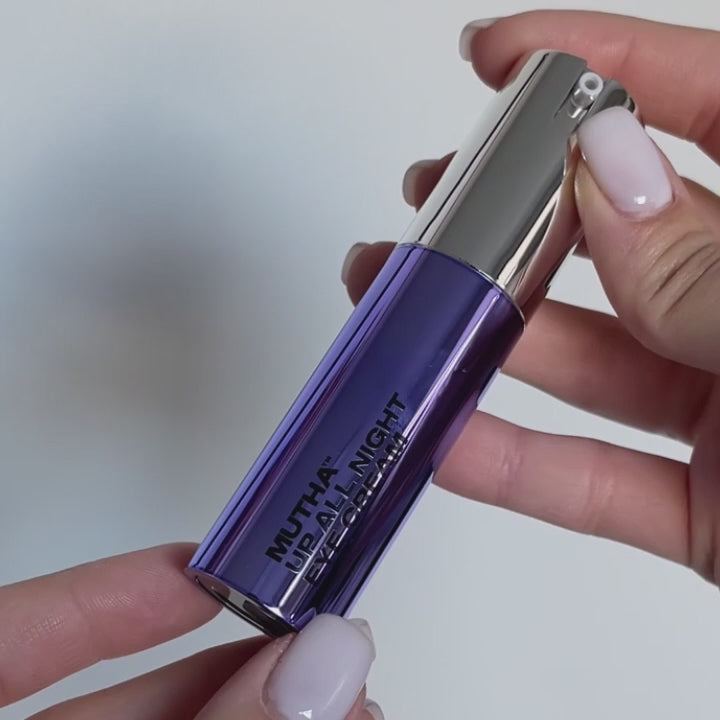 application of the Up All Night Eye Cream under eyes with close up on texture, 15ml / 0.5 fl oz , 3ml / 0.1 fl oz